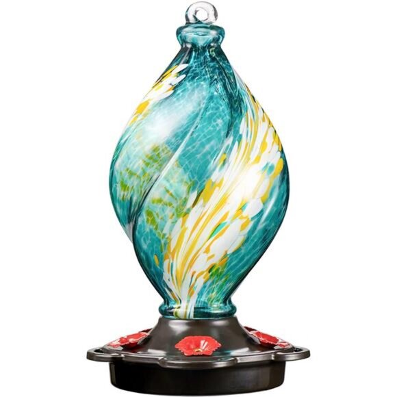 Ice Cream Shaped Spiral Hummingbird Feeder for Outdoors Hanging,Hand Blown Glass - Picture 1 of 7